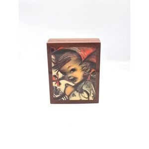 Vintage‎ MAPSA Swiss Musical Movement Wood Jewelry Trinket Box Angel